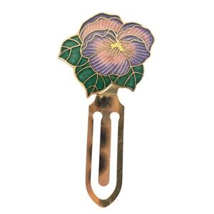 Vintage Smithsonian‎ Institute Champleve Enamel Gold Tone Violet Flower Bookmark
